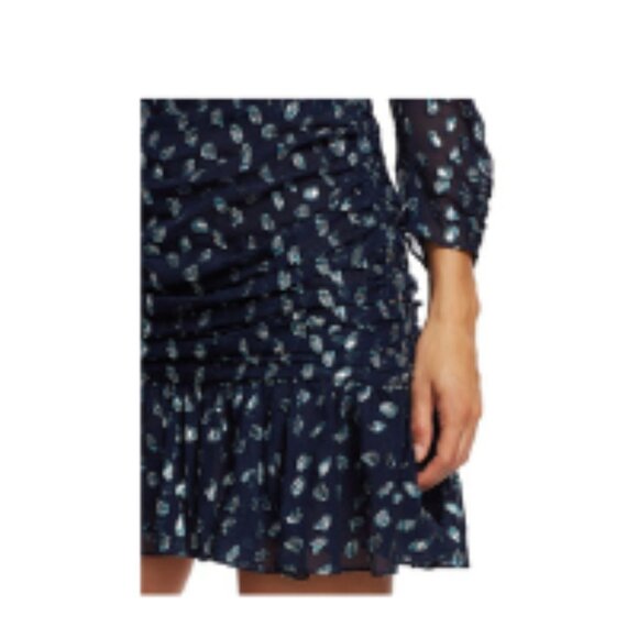 Y2K Tanya Taylor Dress Women 20 (2XL) Raven Stretch Silk Navy W/Metallic Ruched - Picture 3 of 13